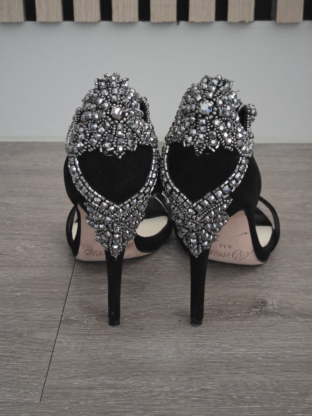 Aminah Jillil Embellished Black Evening Heels with Silver Crystal Accents